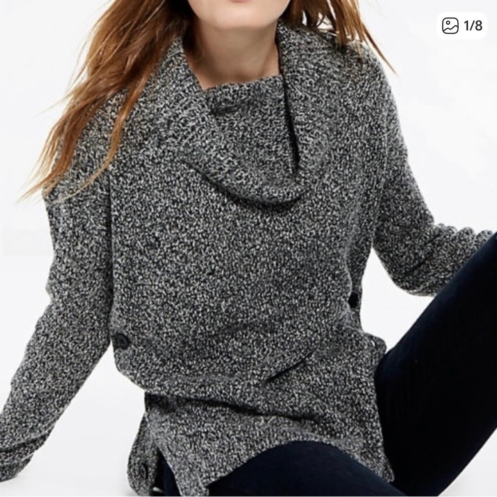 Lucky Brand Alyssa Cowl Neck Side Button Tunic Sweater | Black & White | X-Large